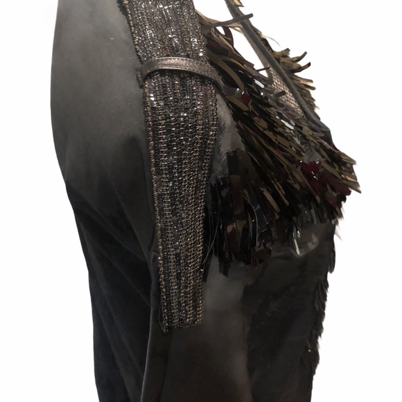 BARBARA BUI RUNWAY EMBELLISHED BLACK MINI DRESS WITH MESH SHIRT SIZE 40 - Picture 14 of 16